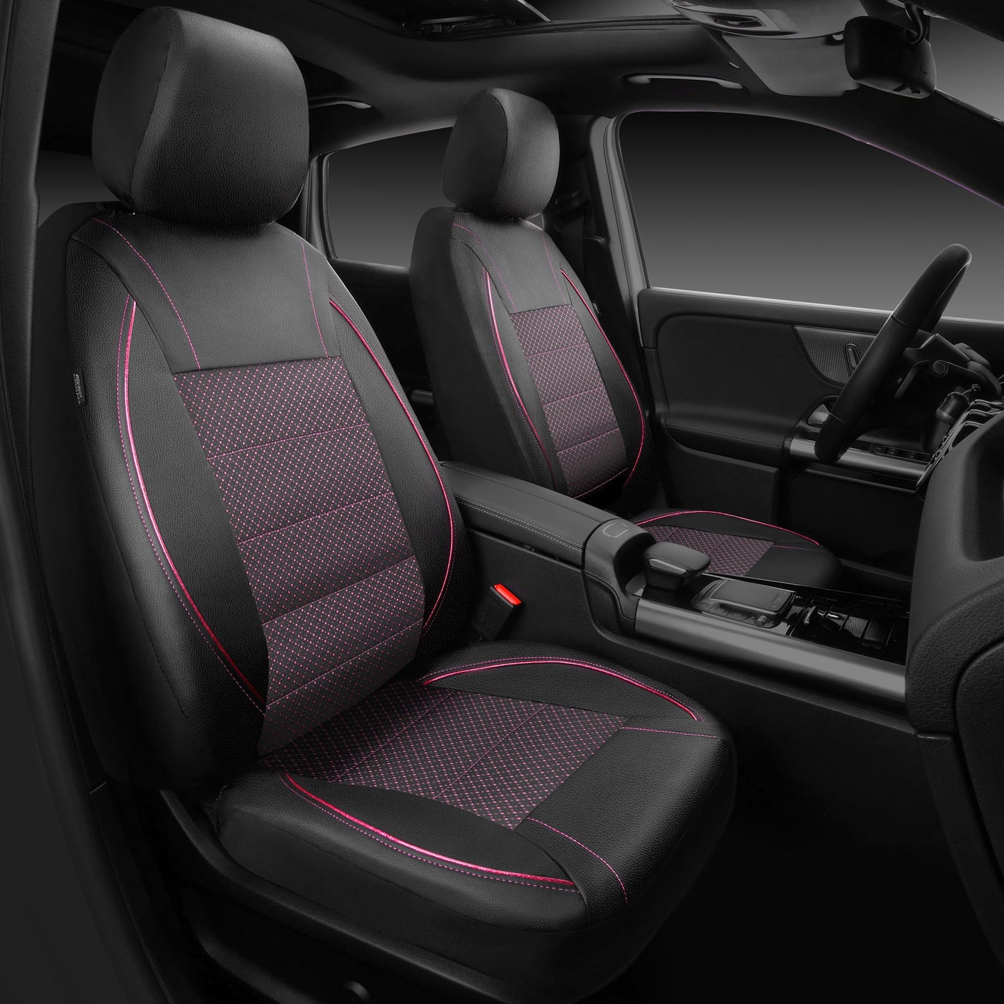 CAR PASS Universal FIT Piping Leather Car Seat Cover, for suvs,Van,Trucks,Airbag Compatible,Inside Zipper Design and Reserved Opening Holes (Full Set, Black and Red)