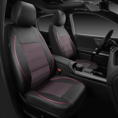CAR PASS Universal FIT Piping Leather Car Seat Cover, for suvs,Van,Trucks,Airbag Compatible,Inside Zipper Design and Reserved Opening Holes (Full Set, Black and Red)