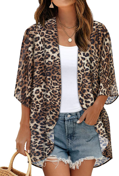CHICGAL Womens Floral Kimono Cardigan Beach Cover Up Casual Summer Tops