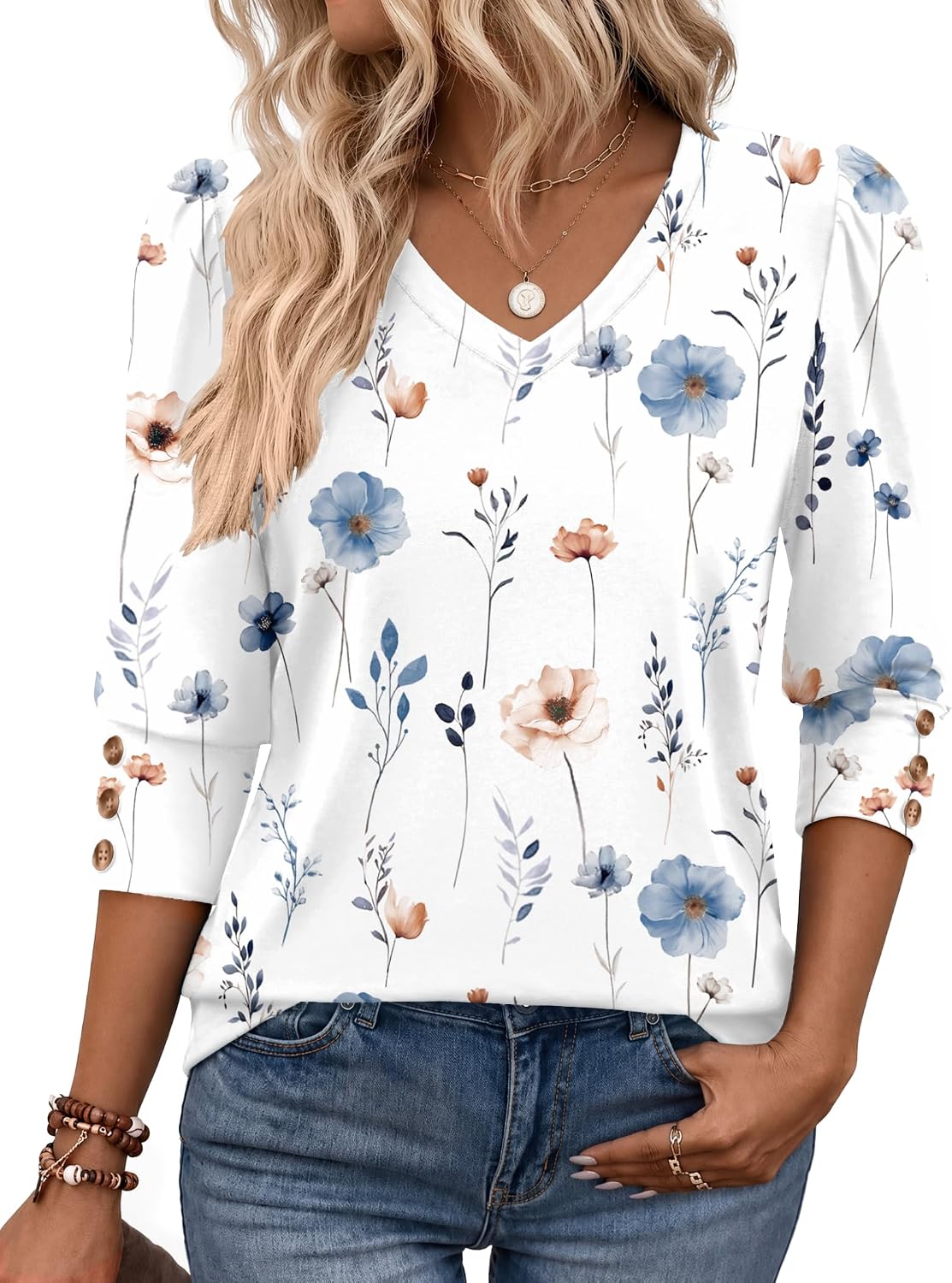 Zeagoo Womens 3/4 Sleeve V Neck T Shirts Dressy Casual Tops