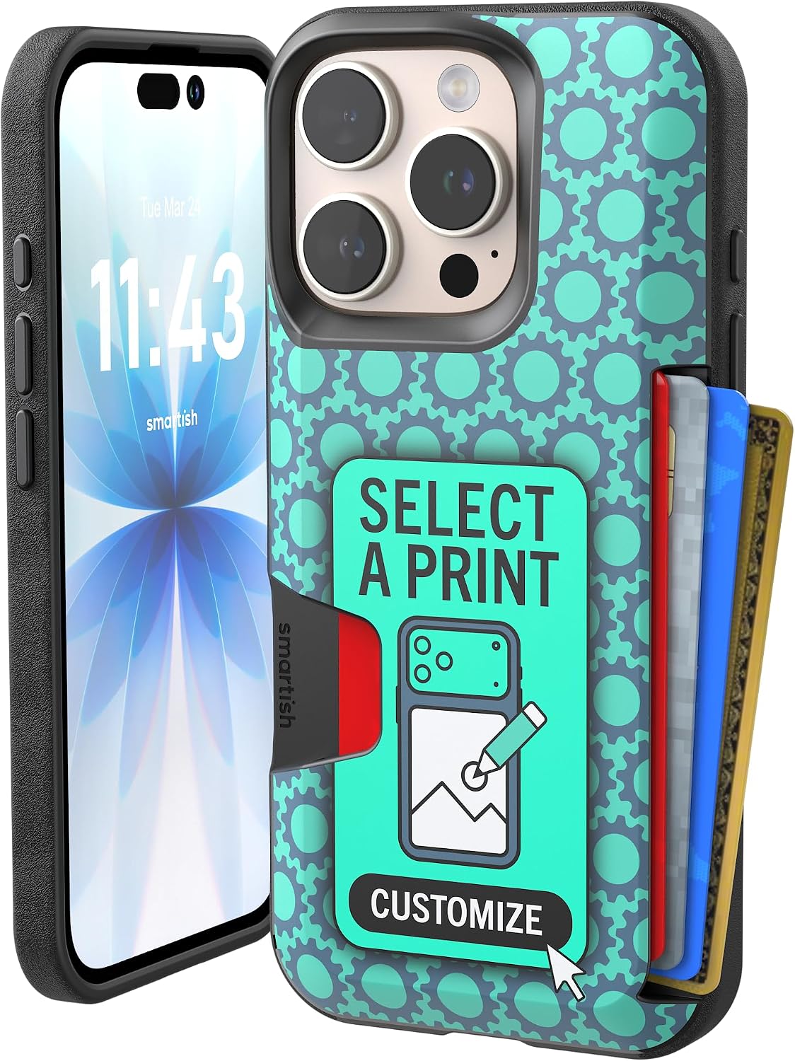 Smartish® iPhone 13 Wallet Case - Wallet Slayer Vol. 1 [Slim + Protective] Credit Card Holder - Drop Tested Hidden Credit Card Slot Cover for Apple iPhone 13 - Black Tie Affair