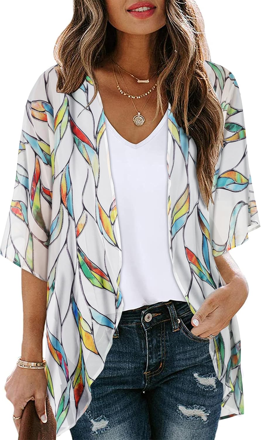 CHICGAL Womens Floral Kimono Cardigan Beach Cover Up Casual Summer Tops