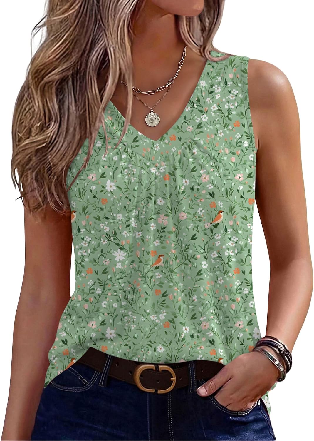 Zeagoo Womens Tank Tops Summer Sleeveless Tops V Neck Pleated Shirts