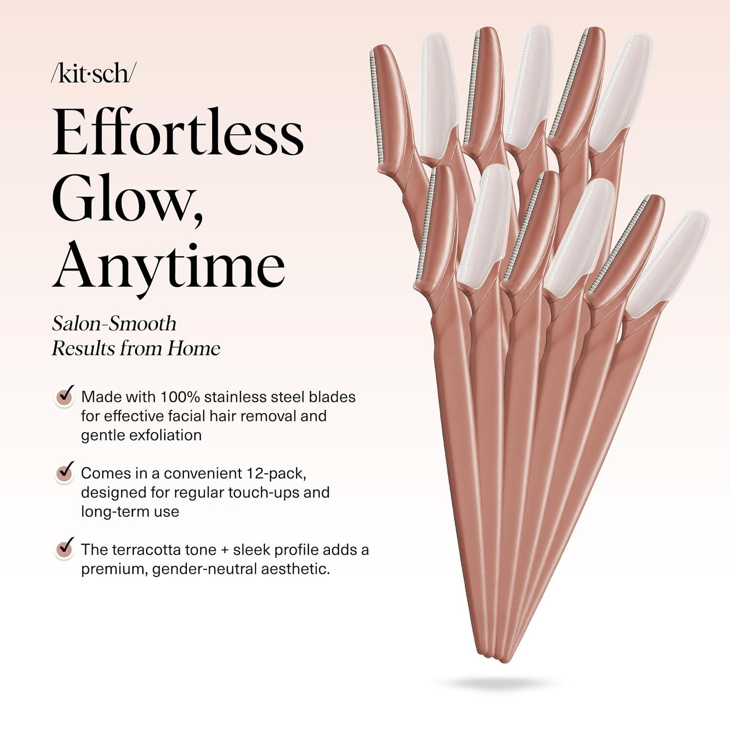 Kitsch Dermaplane Razor for Women Face – Terracotta, 12 pcs