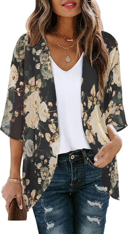 CHICGAL Womens Floral Kimono Cardigan Beach Cover Up Casual Summer Tops