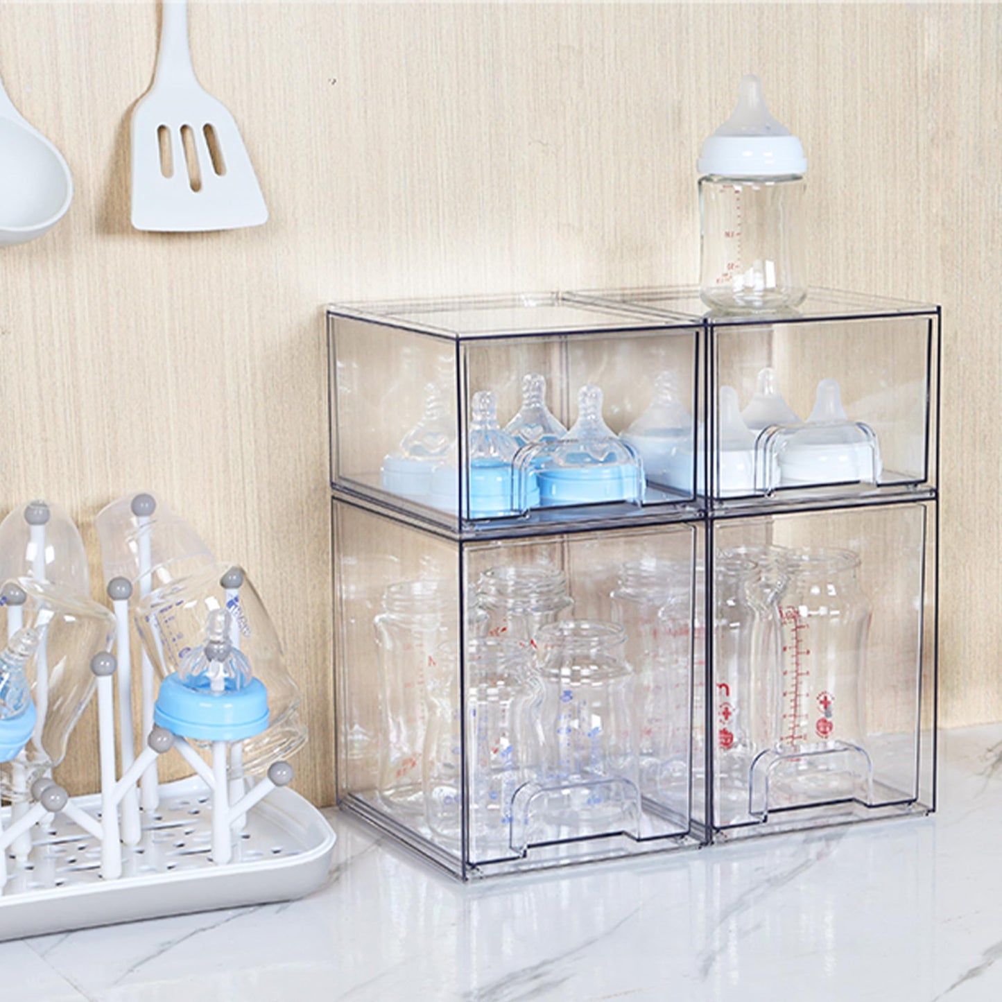 Vtopmart 2 Pack Small Clear Stackable Storage Drawers for Desk, Countertop