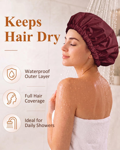 Edoneery Shower Caps for Women Reusable Waterproof, Shower Hair Cap