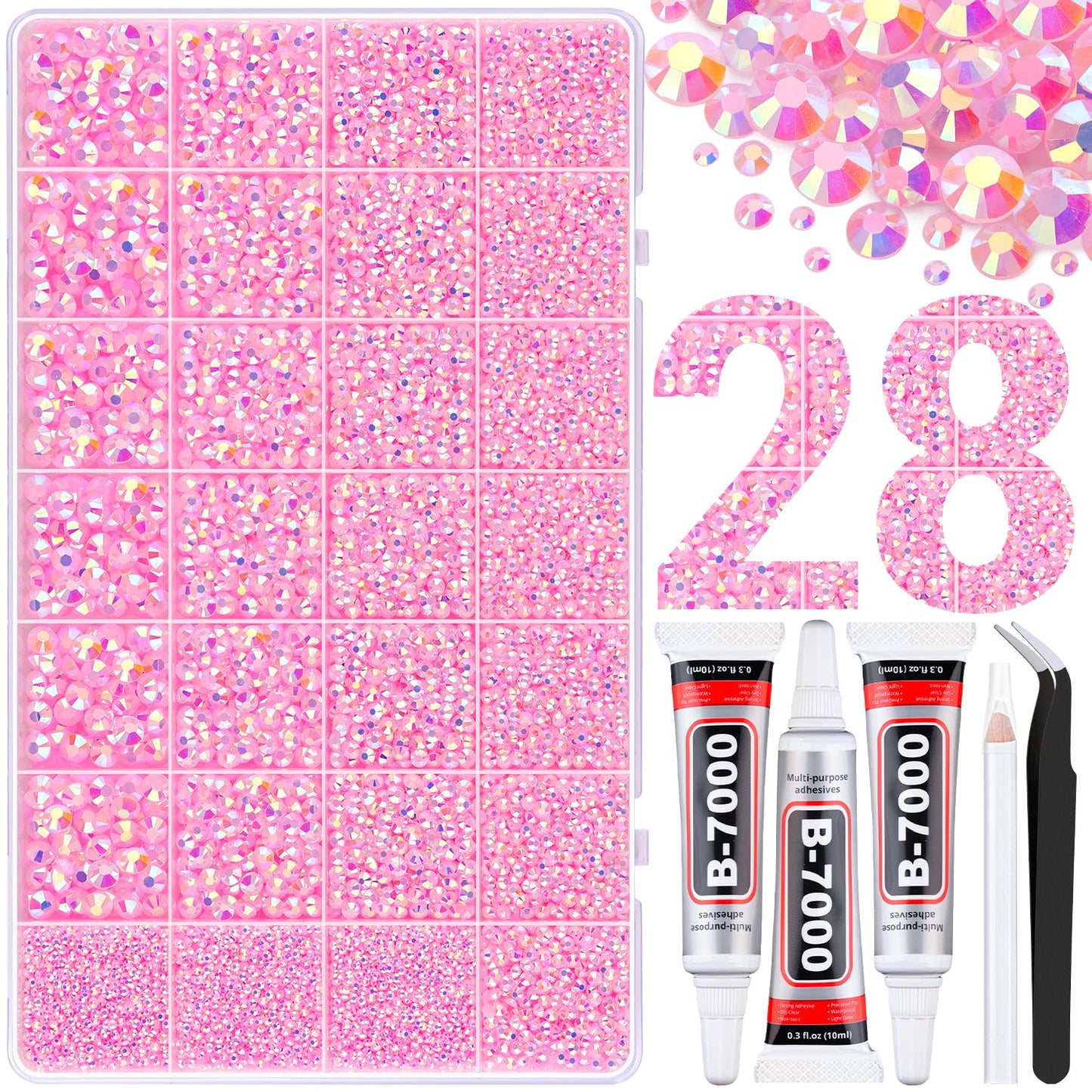Rainbow Flatback Rhinestones for Crafting and 3PCS B7000 Glue (Set 1), 2 Boxes of 4500 PCS Resin Rhinestones Gems Charms for Bedazzling DIY Crafts Tumblers Shoes Fabric Clothing Nail Art