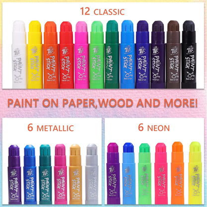 TBC The Best Crafts Paint Sticks for Kids Ages 2-8, 12 Classic Colors