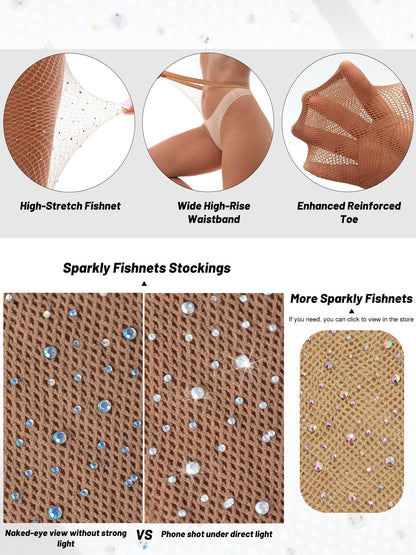 VEBZIN Sparkly Fishnets Stockings High Waist Tights for Women