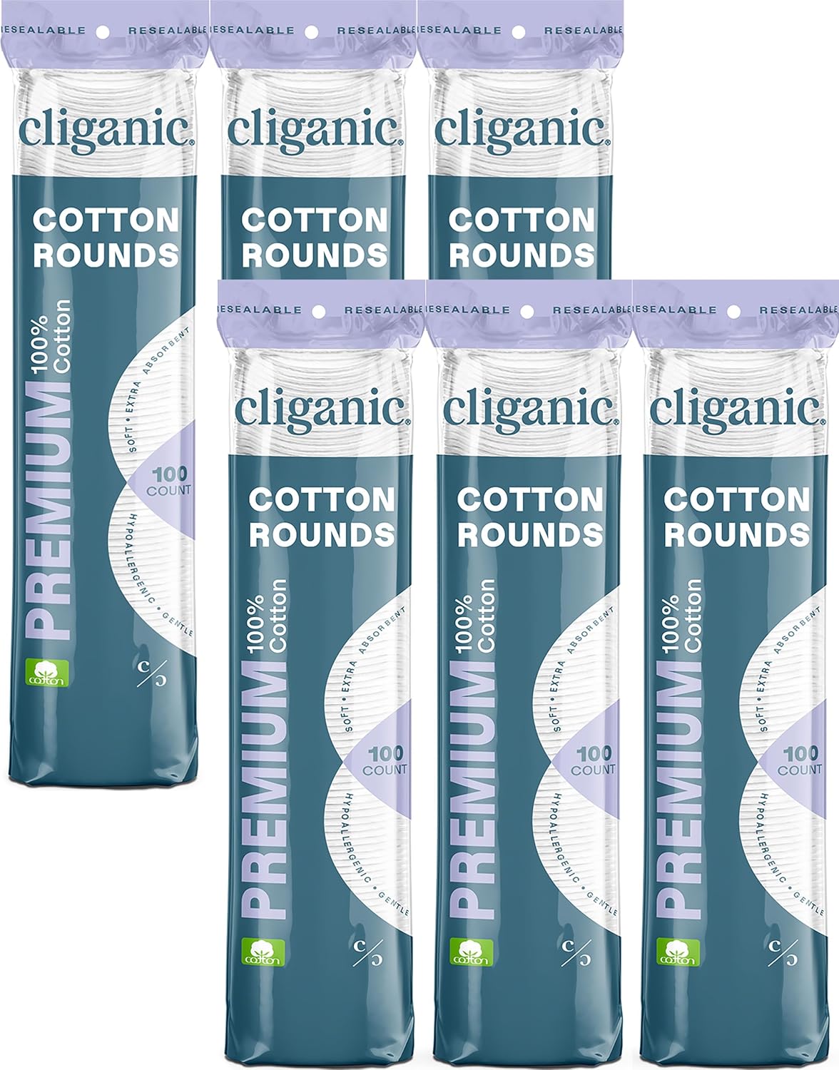 Cliganic Extra Large Face Pads (100 Count) - Soft, Extra Absorbent, Ultra Durable, Hypoallergenic, For Makeup, Nail Polish & Daily Buildup Removal, Toner & Cleanser Application, Dual Sided & Lint-Free