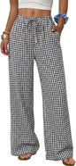 Sampeel Wide Leg Pants for Women Flowy Palazzo Drawstring Elastic Waist Trousers with Pockets Summer Beach Vacation Clothes