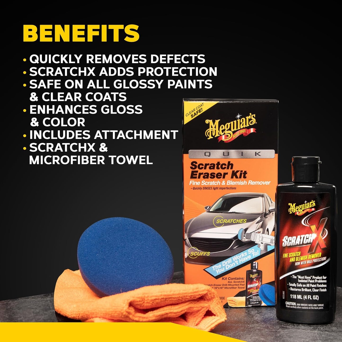 Meguiar's Quik Eraser Kit, Car Scratch Remover, 4 Piece Kit