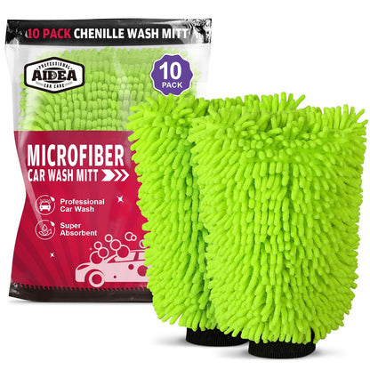 AIDEA Car Wash Mitt Microfiber, 4PK,Car Wash Brush, Green 8''X12''