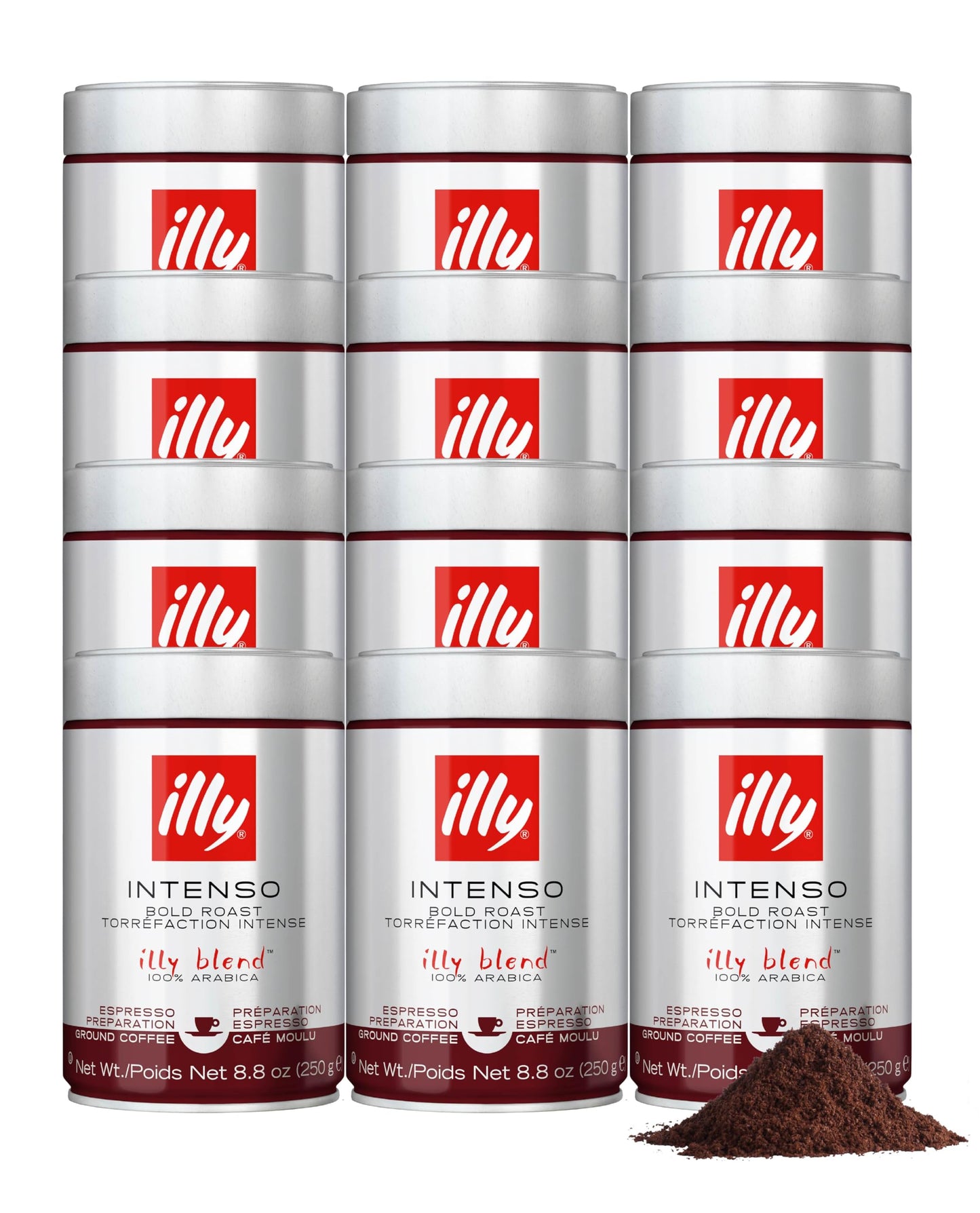 illy Intenso Ground Espresso Coffee, Bold Roast, Intense, Robust and Full Flavored With Notes of Deep Cocoa, 100% Arabica Coffee, No Preservatives, 8.8 Ounce Can (Pack of 1)