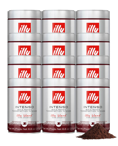 illy Intenso Ground Espresso Coffee, Bold Roast, Intense, Robust and Full Flavored With Notes of Deep Cocoa, 100% Arabica Coffee, No Preservatives, 8.8 Ounce Can (Pack of 1)