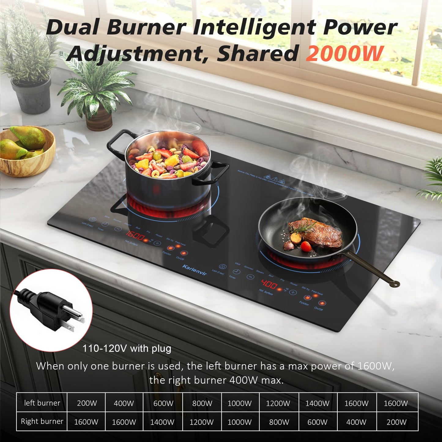 2 Burner Electric Cooktop 110V, 2000W, 24" Countertop & Built-in