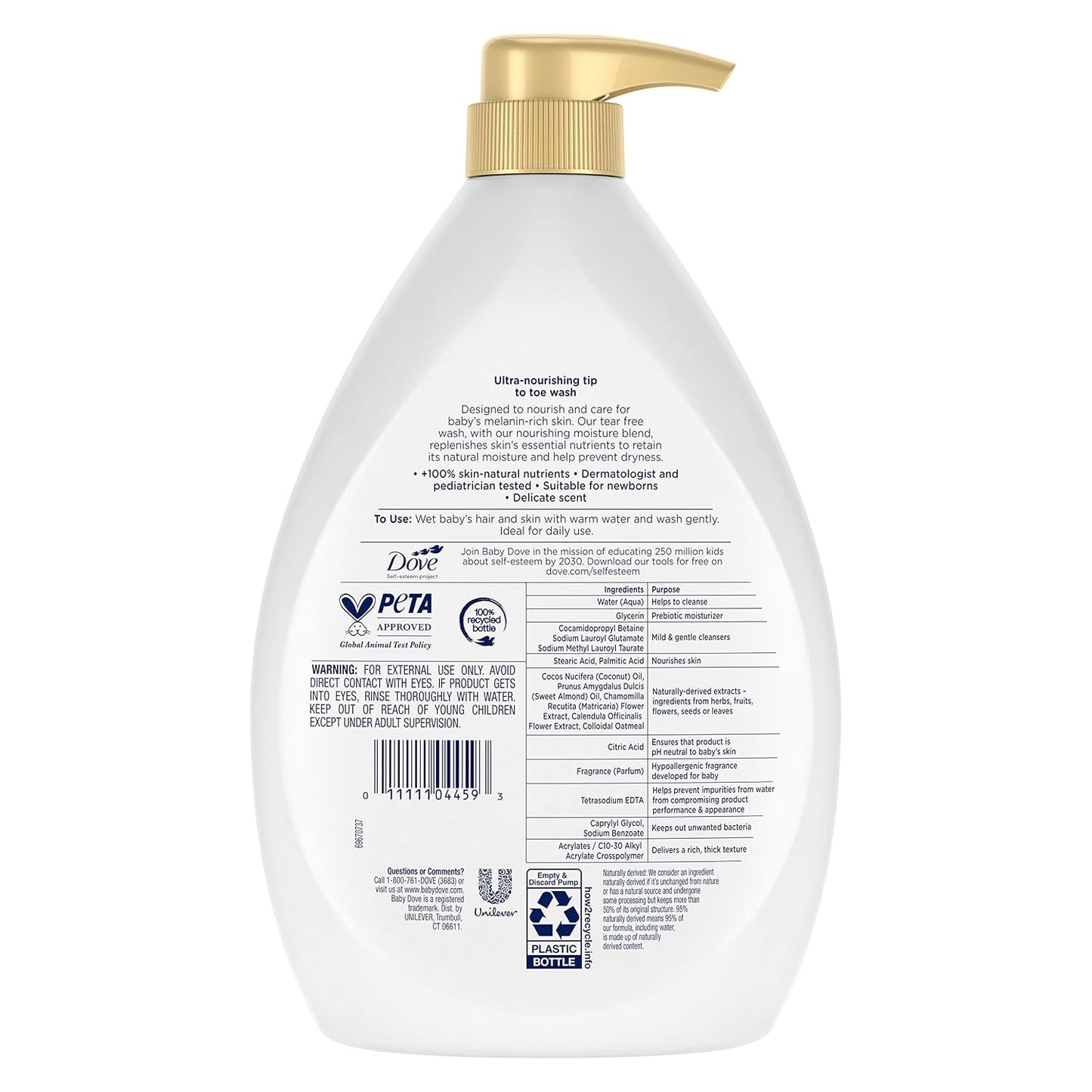 Baby Dove Care Baby Wash Fragrance-Free Moisture 1 Pack 34 oz