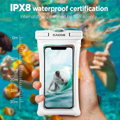 CACOE Floatable Waterproof Phone Pouch 2 Pack Up to 7.0",White+Blue