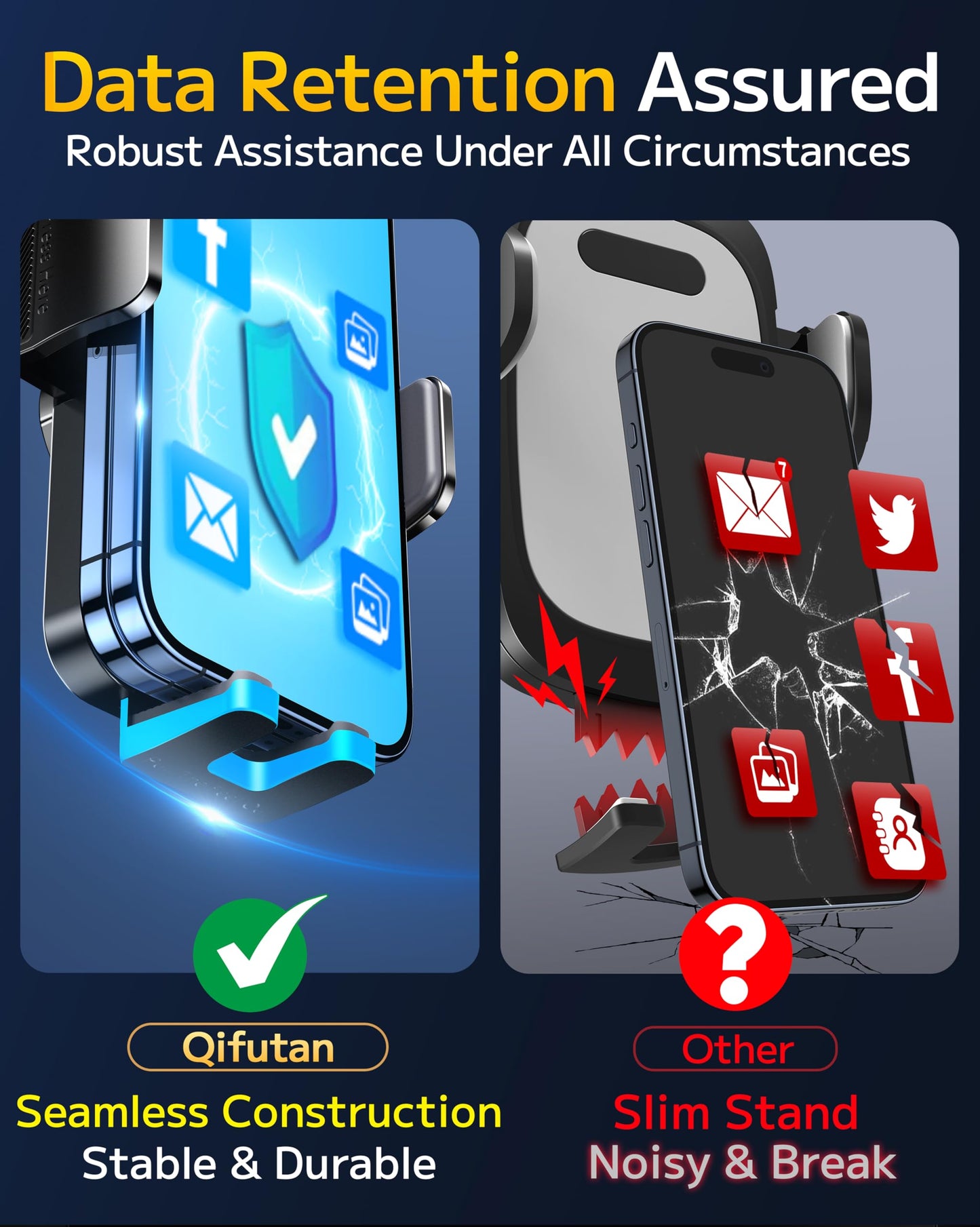 Qifutan Dash Mounted Holders Phone Holders for Your Car Phone Mount for Car Dashboard Windshield Air Vent Universal Desk Mounts Hands Free Automobile Cell Phone Holder Fit for iPhone Smartphone