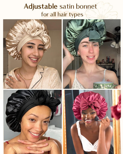 YANIBEST Adjustable Silk Bonnet for Sleeping Women Double Layer Satin Bonnet Reduce Friction Prevent Frizz Curly Hair