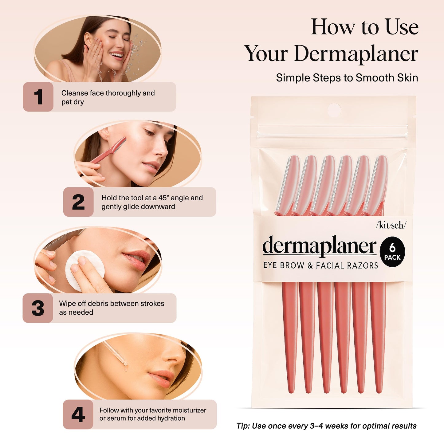 Kitsch Dermaplane Razor for Women Face – Terracotta, 12 pcs