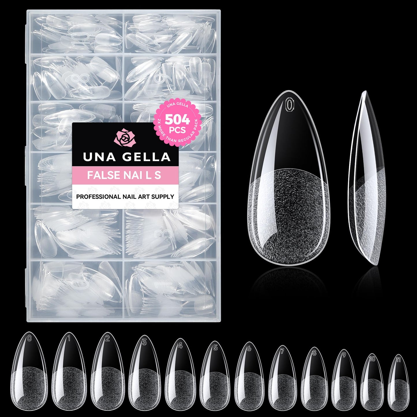 UNA GELLA 504Pcs Medium Pointed Almond Nail Tips, X-Soft Almond Gel Nails