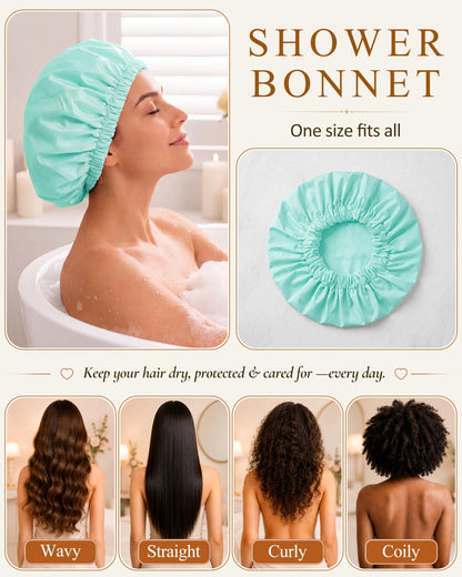 Edoneery Shower Caps for Women Reusable Waterproof, Shower Hair Cap