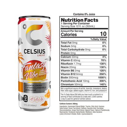 CELSIUS Sparkling Tropical Vibe, Functional Essential Energy Drink 12 Fl Oz (Pack of 12)
