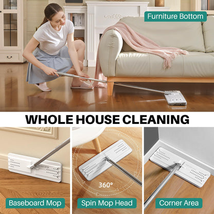 JOYMOOP Wall Mop and Bucket Set, Hands-Free Flat Floor Mop with 3 Washable Microfiber Pads, Wet and Dry Use, Ideal for Home and Commercial Floor Cleaning