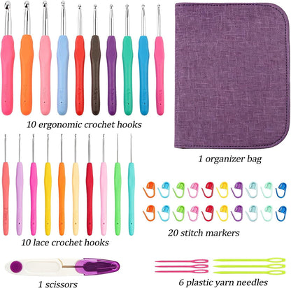 Yarniss Crochet Hooks,14 Size Ergonomic Crochet Hooks Set 2mm(B)-10mm(N)