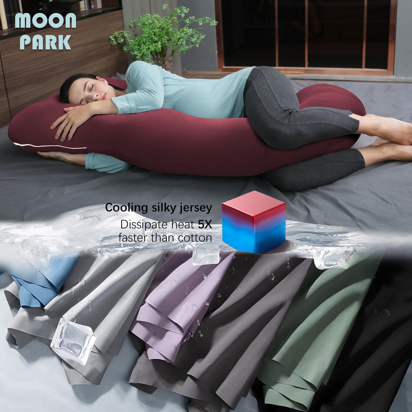 MOON PARK Pregnancy Pillows for Sleeping - U Shaped Full Body Maternity Pillow with Removable Cover - Support for Back, Legs, Belly, HIPS - 65 Inch - Aquamarine