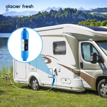GLACIER FRESH RV/Marine Water Filter with 2 Flexible Hose Protectors 4 Pack