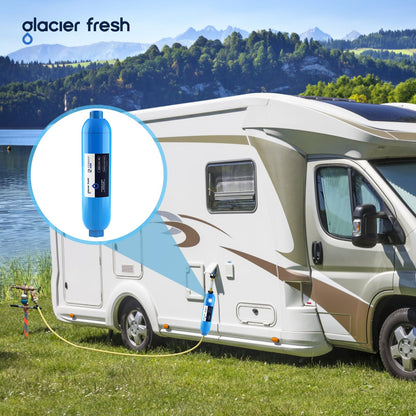 GLACIER FRESH RV/Marine Water Filter with 2 Flexible Hose Protectors 4 Pack