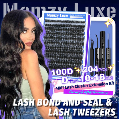Lash Clusters Wispy 100D Eyelash Clusters 10-18mm Fluff Cluster Eyelash Extensions D Curl No Plastic Feel Individual Lashes Extension 204 Pcs Versatile False Eyelashes Clusters