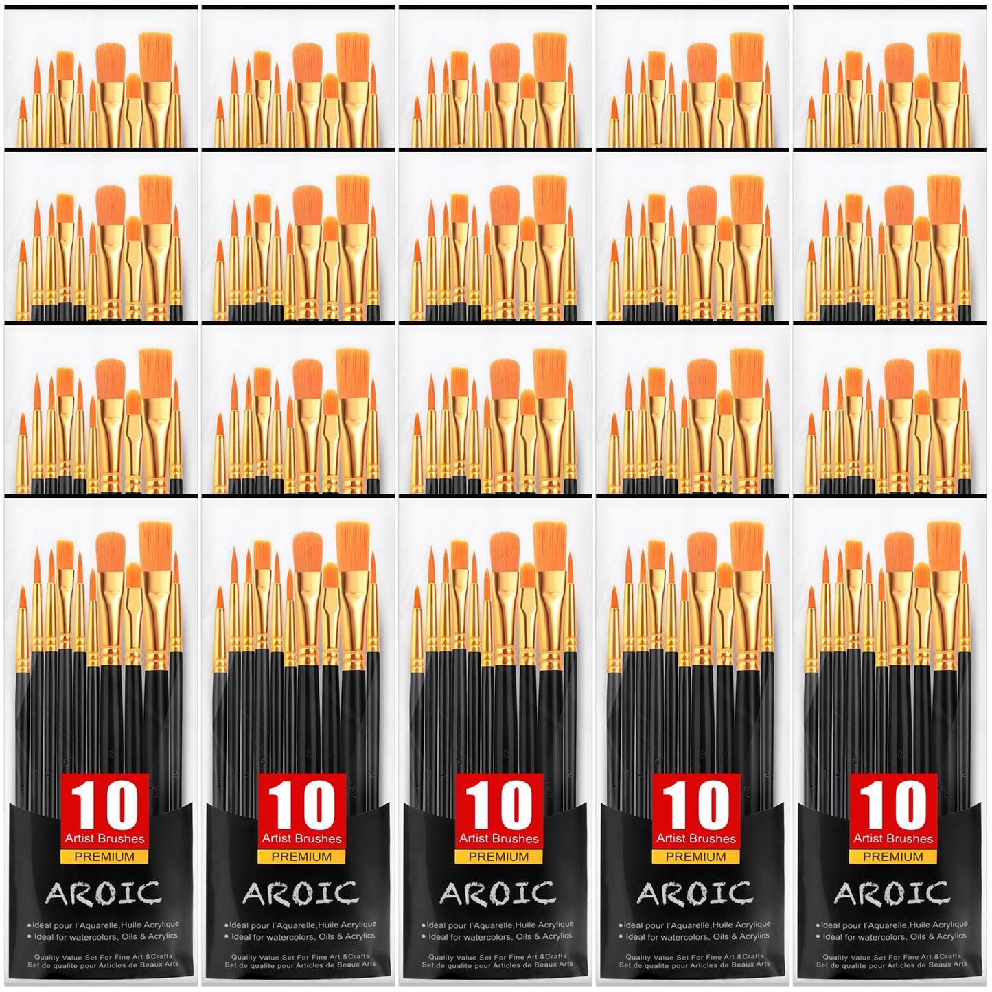 AROIC 10 Pcs Paint Brushes, Acrylic Oil Watercolor Painting Brush Set