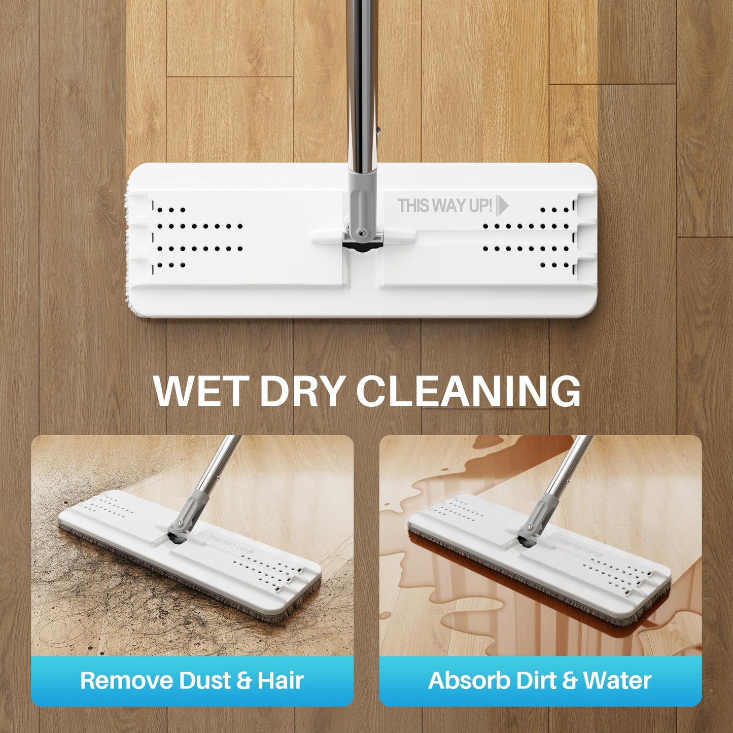 JOYMOOP Wall Mop and Bucket Set, Hands-Free Flat Floor Mop with 3 Washable Microfiber Pads, Wet and Dry Use, Ideal for Home and Commercial Floor Cleaning