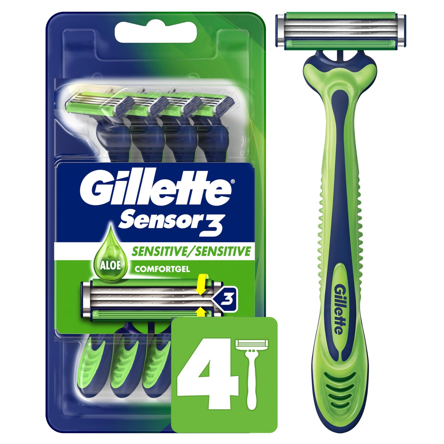 Gillette Sensor3 Sensitive Men's Disposable Razor, 1 Razor - Case of 36