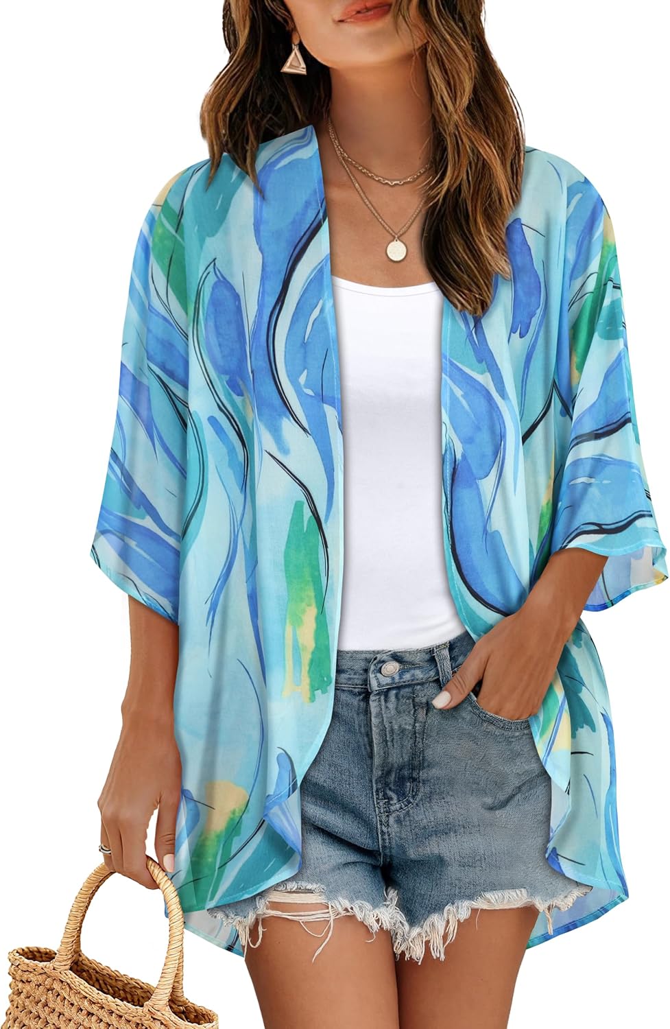 CHICGAL Womens Floral Kimono Cardigan Beach Cover Up Casual Summer Tops
