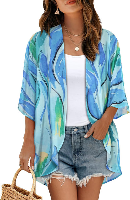 CHICGAL Womens Floral Kimono Cardigan Beach Cover Up Casual Summer Tops
