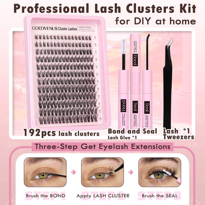 Goddvenus Brown Wispy Eye Lash Clusters Kit Natural Cluster Eyelash Extensions Kit False Eyelash Clusters Fluffy DIY Individual Lash Extensions Kit C Curl