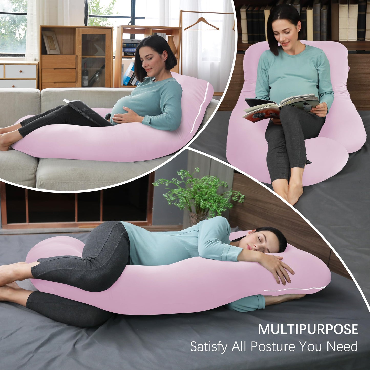 MOON PARK Pregnancy Pillows for Sleeping - U Shaped Full Body Maternity Pillow with Removable Cover - Support for Back, Legs, Belly, HIPS - 65 Inch - Aquamarine