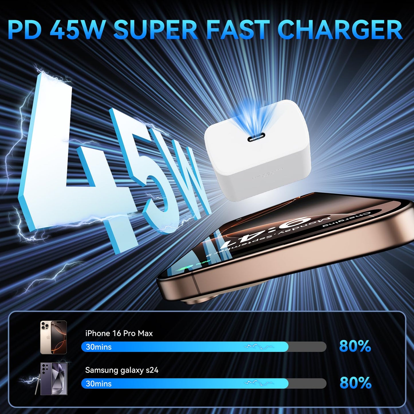 Phone 17 16 Pro Max Charger Fast Charging, 45W Super Fast USB C Charger Block with 10FT Long Charging Cord Cable for 17 16 Pro Max/17 16/16 Plus,15 Pro Max/15 Pro/15, Android Phone-Black