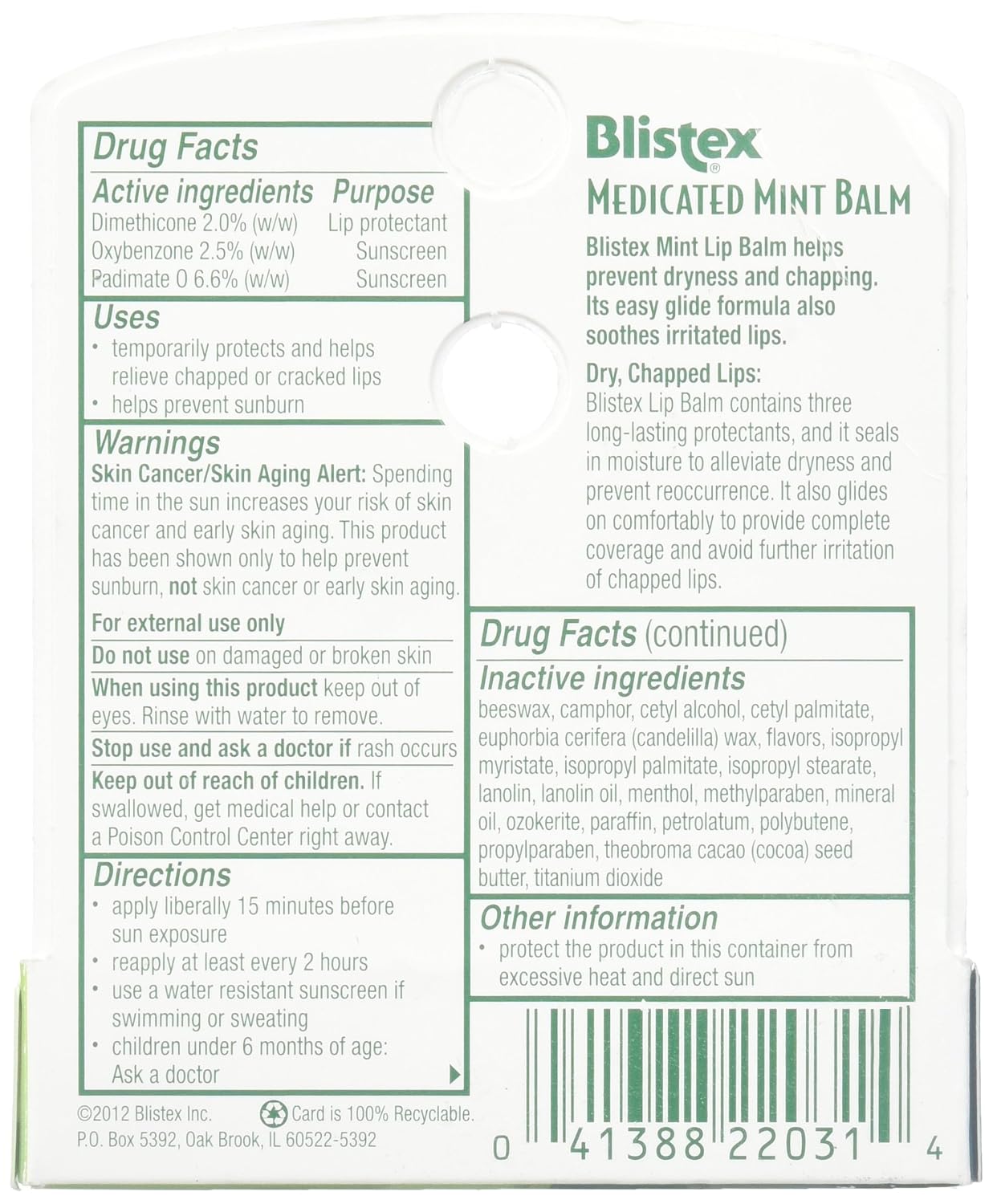 Blistex Medicated Lip Balm SPF 15, 24 Hr Moisture, 0.15 oz, 3 Count