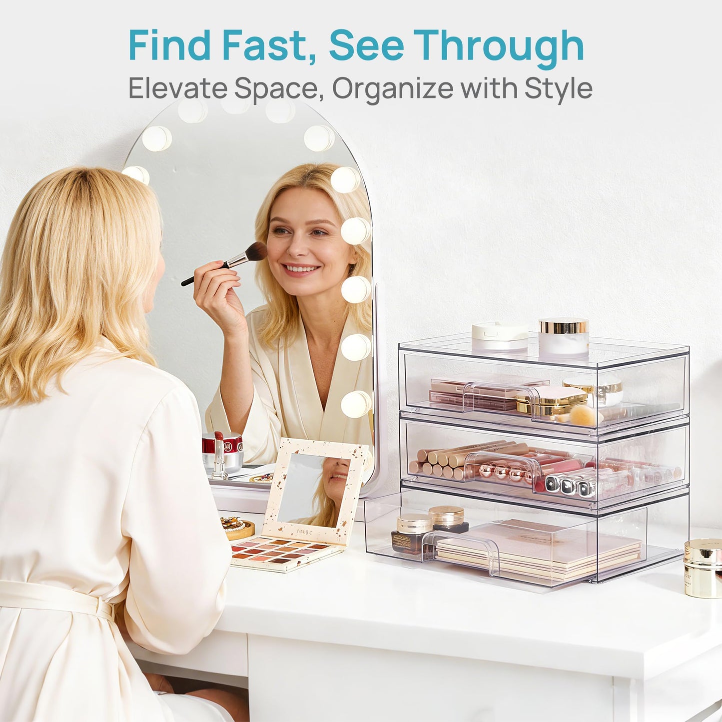 Vtopmart 2 Pack Small Clear Stackable Storage Drawers for Desk, Countertop