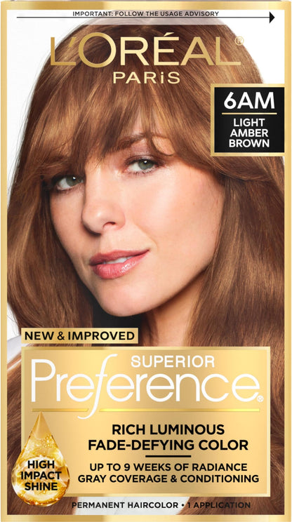 L'Oreal Paris Superior Preference Luminous Fade-Defying Permanent Hair Color, Hair Dye For Up to 9 Weeks of Radiance, Medium Brown 5, 1 Hair Dye Kit