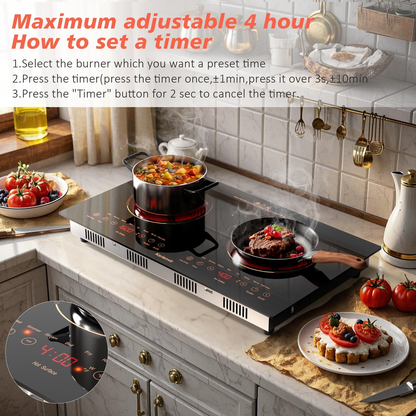 2 Burner Electric Cooktop 110V, 2000W, 24" Countertop & Built-in
