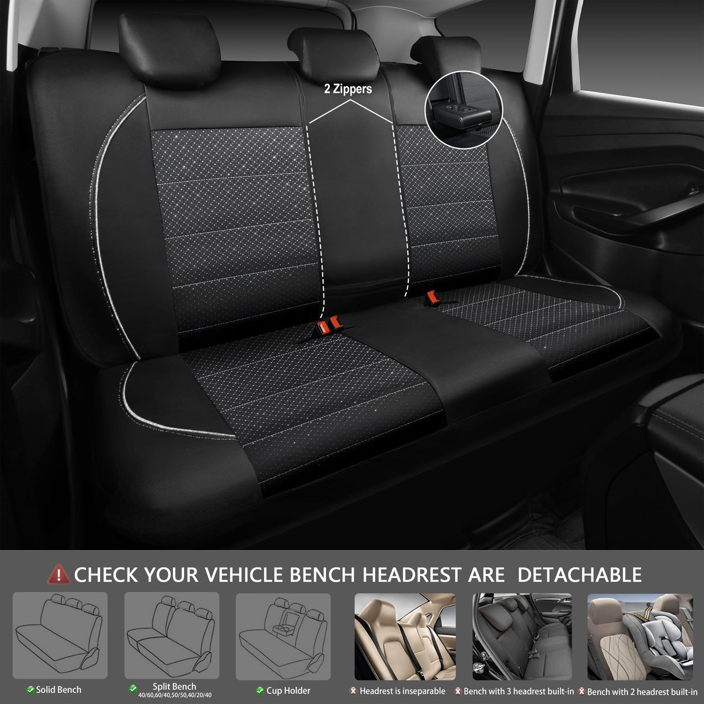 CAR PASS Universal FIT Piping Leather Car Seat Cover, for suvs,Van,Trucks,Airbag Compatible,Inside Zipper Design and Reserved Opening Holes (Full Set, Black and Red)