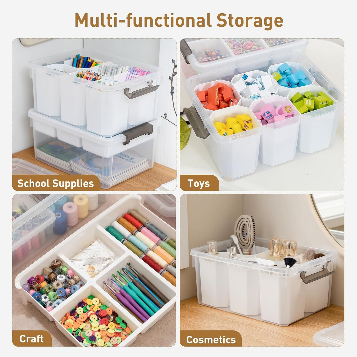 Citylife 6Qt 4Packs Clear Craft Organizers and Storage BOX, Sensory Bins