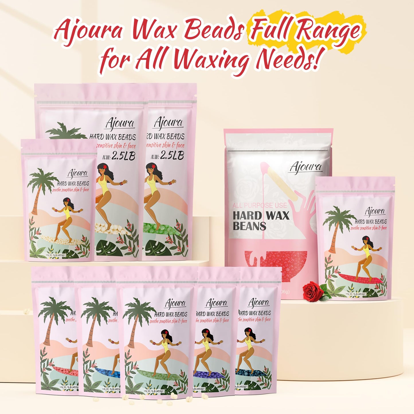 Ajoura 1 lb Hard Wax Beads for Hair Removal, Chamomile Wax Beans, Blue